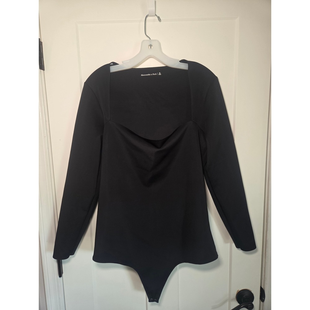 Abercrombie & Fitch Black Long Sleeve Square Neck Draped Bodysuit XL